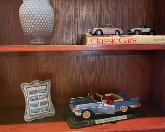 Classic Cars replicas; hobnail glass vase