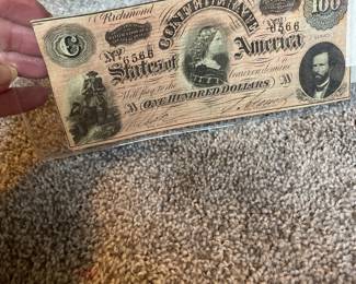 Confederate $100 bill.  Excellent Condition