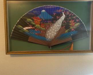 Lovely White Peacock framed Fan.