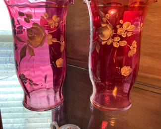 Cranberry hand painted vases (sold separately)