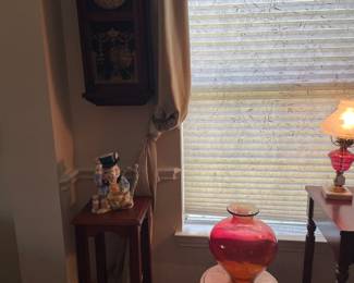 Misc tables - Antique Wall Clock (keeps perfect time) and decor (Fitz & Floyd bunny, vase)
