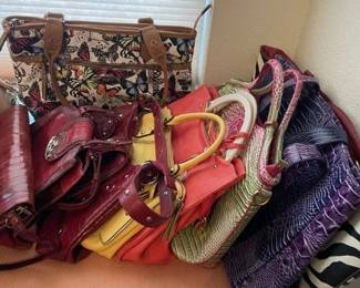 Side view of colorful purses.