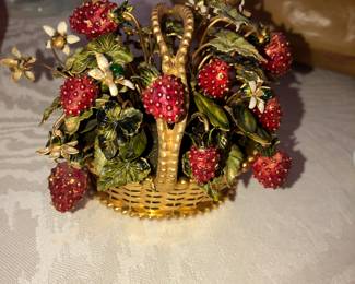 Beautiful brass and enamel  strawberry basket