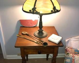 Antique panel glass lamp