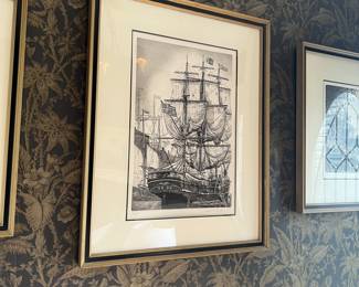 Etchings by Alan Jay Gaines for the Franklin Mint. Historical ships of America.