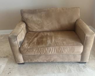 #10 - $140 - Hideaway bed microsuede Haverty's (stain left arm) twin - 52Wx37Dx35T