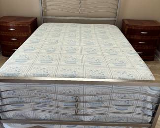 #9 - $300 - Queen (guest room barely used) mattress and aluminum frame - headboard 49T