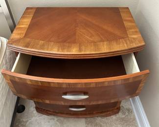 #8 - $300 - Bowfront modern Dein model 2 night stands 27x18x28& tall chest 37x20x51T - Guest bedroom barely used 