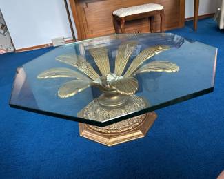 1970s Hollywood Regency Gilded Metal Flower Petal Coffee Table Mid Century