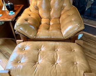 Tan Leather and Oak Ojai Lounge Chair and Ottoman by Lawson-Fenning