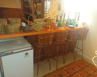 Baskets and vases and barstools