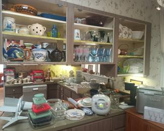 Colored glasses and teapots
