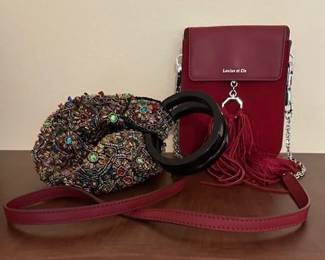 Vintage beaded Bamboo Company Clutch. and Louise Et Cie leather crossbody shoulder bag.