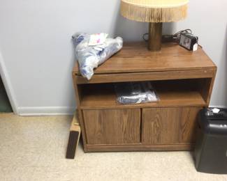 Side cabinet $30.; paper shredder; artillery shell lamp