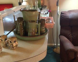 Frankoma MCM pottery tray, pitcher & 4 Mugs $125.