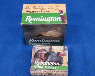 Lot 233. 25 Mixed 12-gauge rounds and 10 Remington 5-shot 20-gauge Nitro Turkey rounds