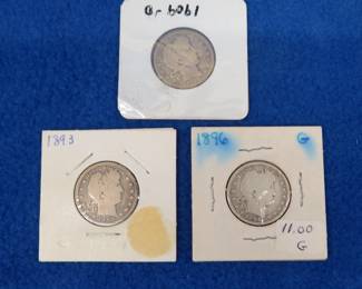 Lot 192. Three Barber quarters. See photos for dates