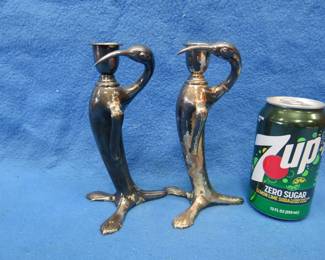 Lot 260. Pair of Art Nouveau era figural candlesticks. Unknown composition. Marked W. B. Mfg. Co. 1110.