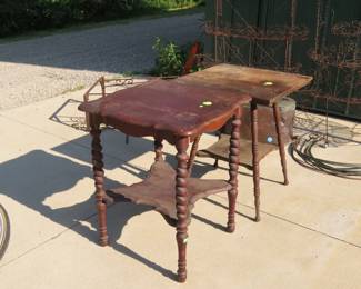 Lot 308. Two old tables: curved top 24"W x 30"H x 24"D and straight top 24'W x 29"H x 24"D