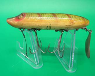 Lot 37. Vintage Heddon 4" wooden Flap Tail with glass eyes in VGC