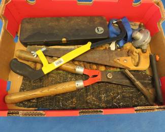 Lot 59. Hack saw, shotgun cleaning kit, propane regulator, and more