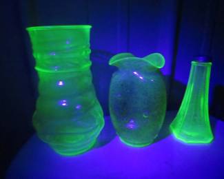 Lot 45. Three pieces of uranium glass and other misc. glassware