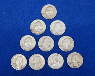 Lot 127. Ten silver Washington quarters