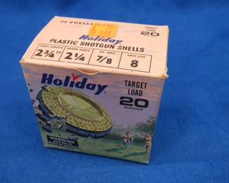 Lot 277. Vintage Holiday 20-guage 8-shot shotshell box with art design by Les Kouba