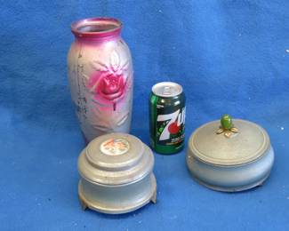 Lot 158. Two working music boxes and a painted vase