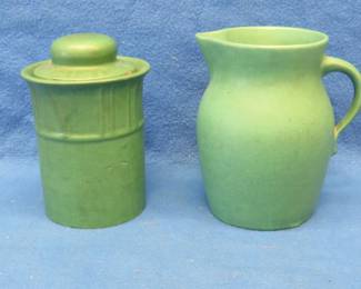 Lot 43. Stoneware pitcher and covered jar