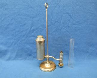 Lot 164. Antique unmarked oil lamp with chimney. Missing the chimney holder.