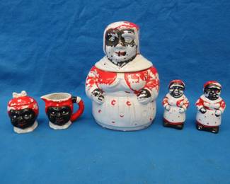 Lot 189. Aunt Jemima cookie jar, S & P, and cream and sugar set