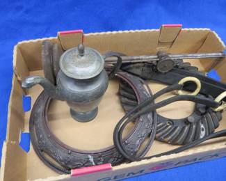 Lot 388. Coffee pot with dragon spout, heavy gear wheel, and more