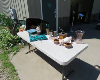 Lot 216. Vintage coffee grinder, driver set, tote, and more