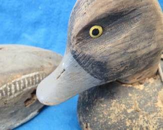 Lot 66. Pair of Rigmate Bluebill cork decoys with tack eyes