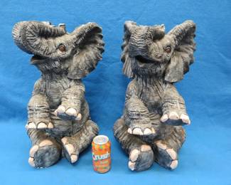 Lot 80. Pair of plaster elephants named Larry and Ryan. Some small nicks.