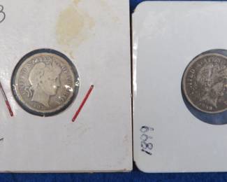 Lot 405. 1903 O and 1899 P Barber dimes.