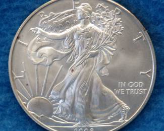 Lot 20. 2008 American Silver Eagle. One ounce of .999 fine silver.