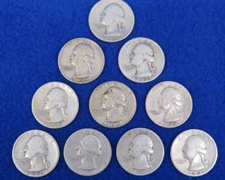 Lot 129. Ten silver Washington quarters