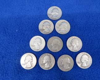 Lot 123. Ten silver Washington quarters