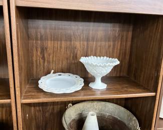 White Milk Glass Lace Edge Bowl/Plate - Westmoreland Milk Glass Old Quilt Pattern Fruit/Candy Bowl