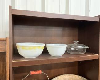 Pyrex Mixing Bowl Yellow Trim - White Pyrex Bowl - Clear Glass 1950's Fire King Pyrex Casserole Dish w/Lid