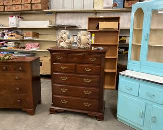 Highboy Wood Dresser - Clear Fishbowls w/Sea Shells Decor