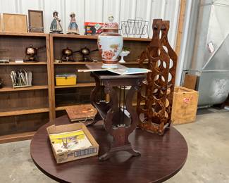 Japanese Porcelain Ginger or Temple Jar - Wood Wine Bottle Holder - Wood Magazine Rack/Side Table