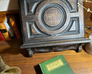 Antique English book stand, in foreground “Back Home” first edition signed by Irvin Cobb