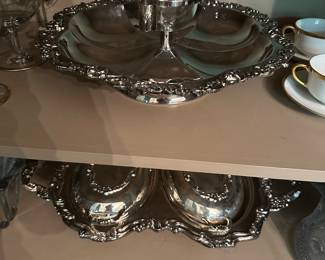 Silver plate chip and dip turn table, below is a heavy plated double server