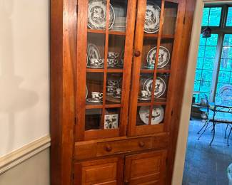 Antique pine cupboard with glass doors 