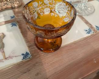 Amber cut away crystal bowl or vase
