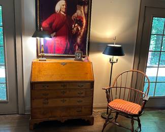 Antique desk, Windsor chair, toll lamp, federal period officer canvas print 
