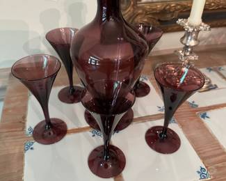 Cambridge amethyst sherry decanter and six stems.  We will photograph again with stopper. 